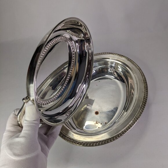 Vintage Oval Serving Dish with Lid, Silver Plated, Two Piece Vegetable Dish - Picture 10 of 14